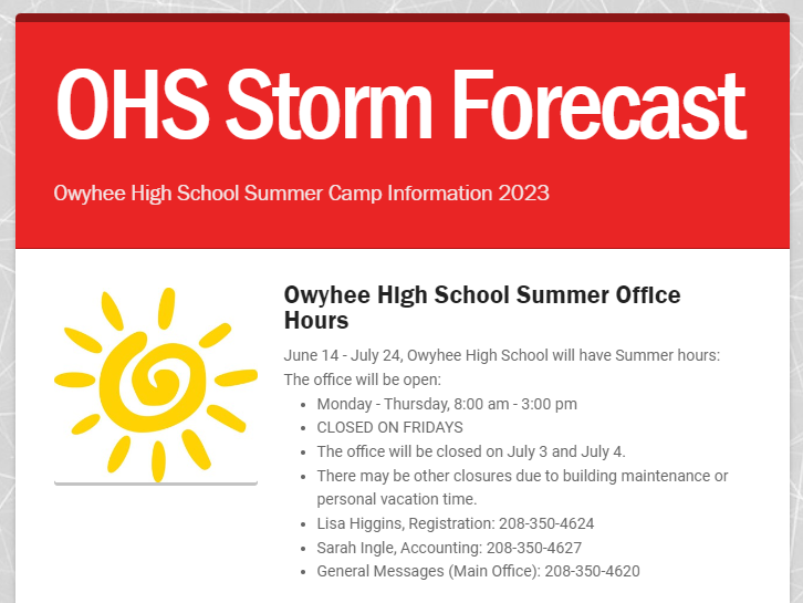 OHS Storm Forecast