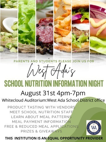 parents and students are invited to a west Ada school nutrition information night