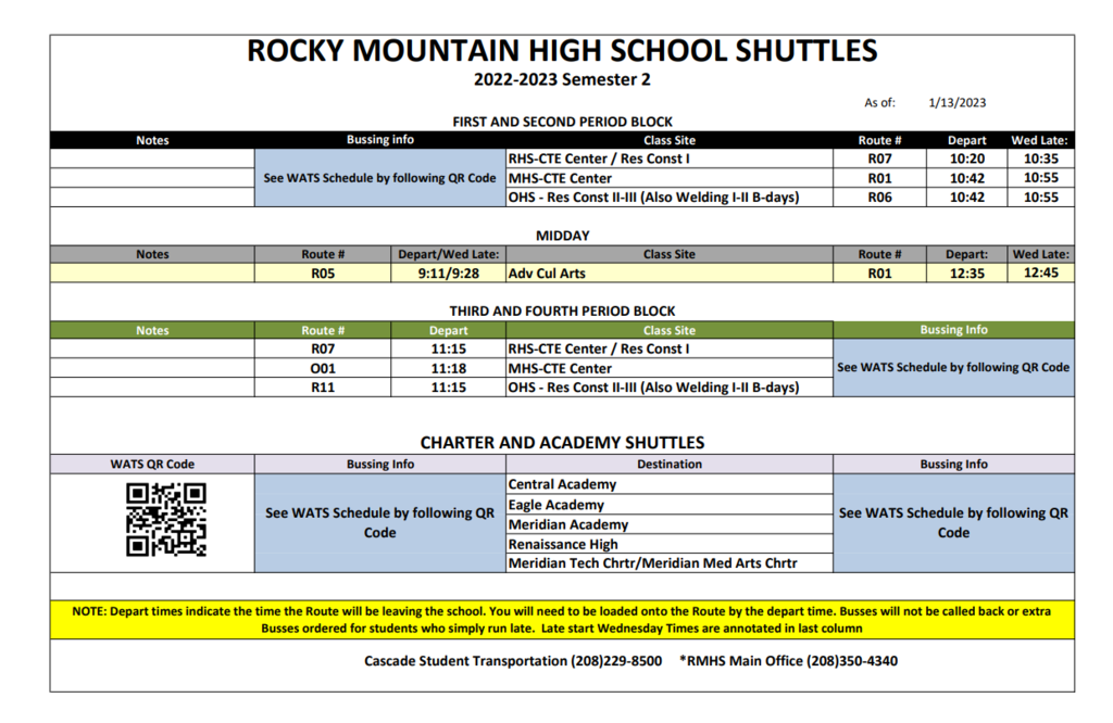 Shuttle schedule
