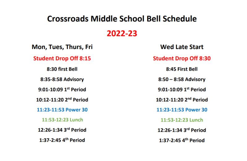 Daily Bell Schedule 2022-2023 | Crossroads Middle School